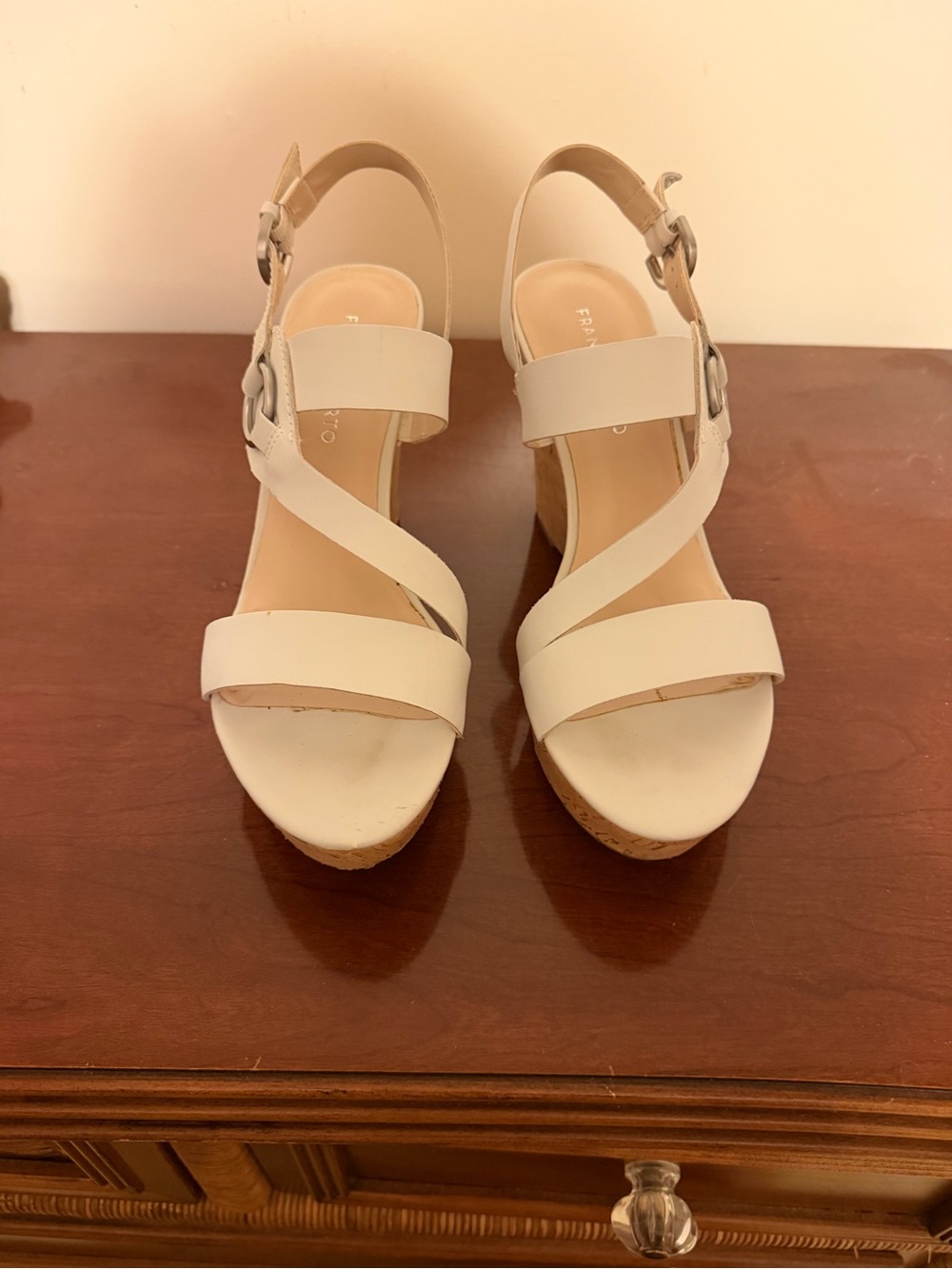 Franco Sarto Cream Cork Wedge Sandals